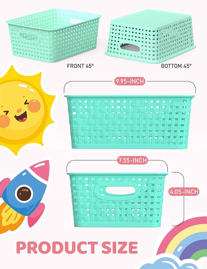WYT 6-Pack Plastic Small Shelf Storage Weave Baskets Organizing - Image 2