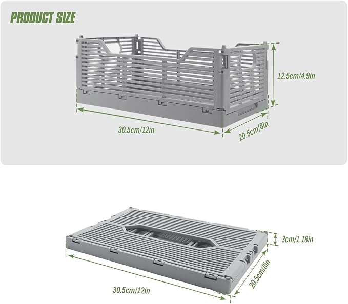 2-Pack Collapsible Crates for Storage, 12x8.07x4.92 In, Collapsible Plastic - Image 2