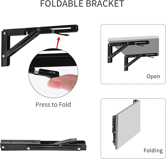 YUMORE Folding Shelf Brackets, 10 Inch Heavy Duty Collapsible Shelf Bracket - Image 3