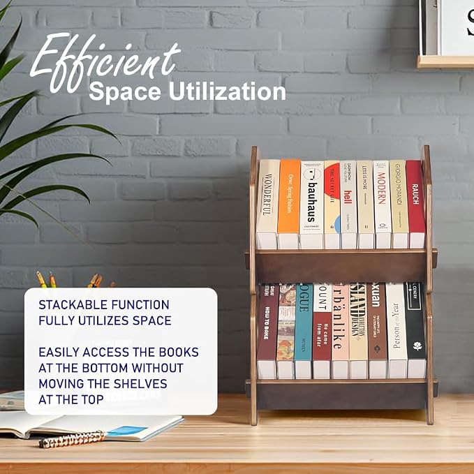2 Pack Desktop Bookshelf, Stackable Book Organizer - Image 4