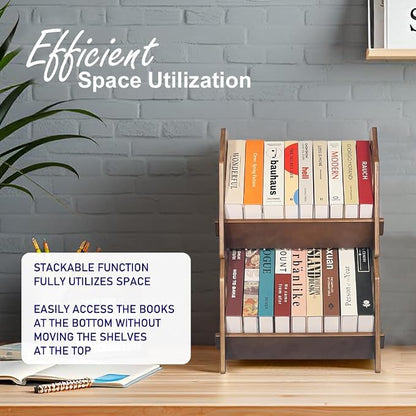 2 Pack Desktop Bookshelf, Stackable Book Organizer - Image 4