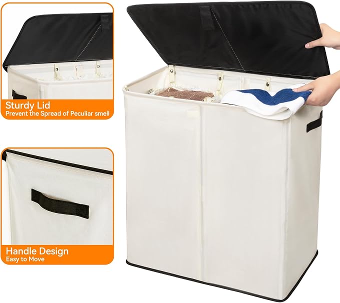 WOWLIVE Laundry Hamper with Lid, 160L Large Laundry Basket 3 Section with - Image 7