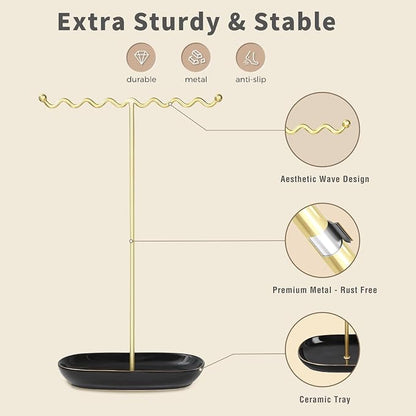 Elegant Jewelry Holder Stand: Metal Tree & Ceramic Tray Organizer - Image 4