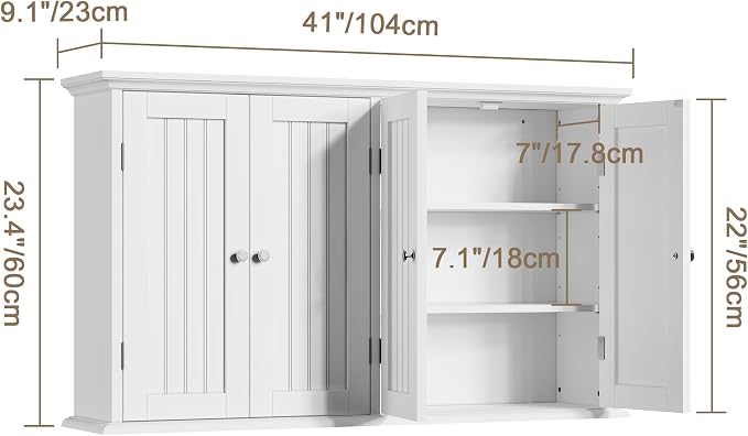 ChooChoo Laundry Cabinet with 4 Doors and Adjustable Shelves | 9.06"D x 40.9"W - Image 3