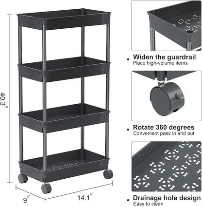 Sooyee 4 Tier Wide Storage Cart Mobile Shelving Unit Organizer Slide Out - Image 7