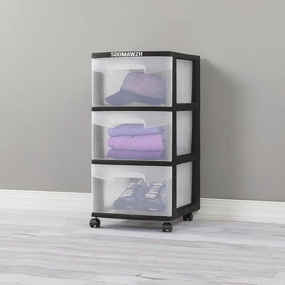 3-Drawer Plastic Cart with Clear Drawers & Removable Wheels - Image 4