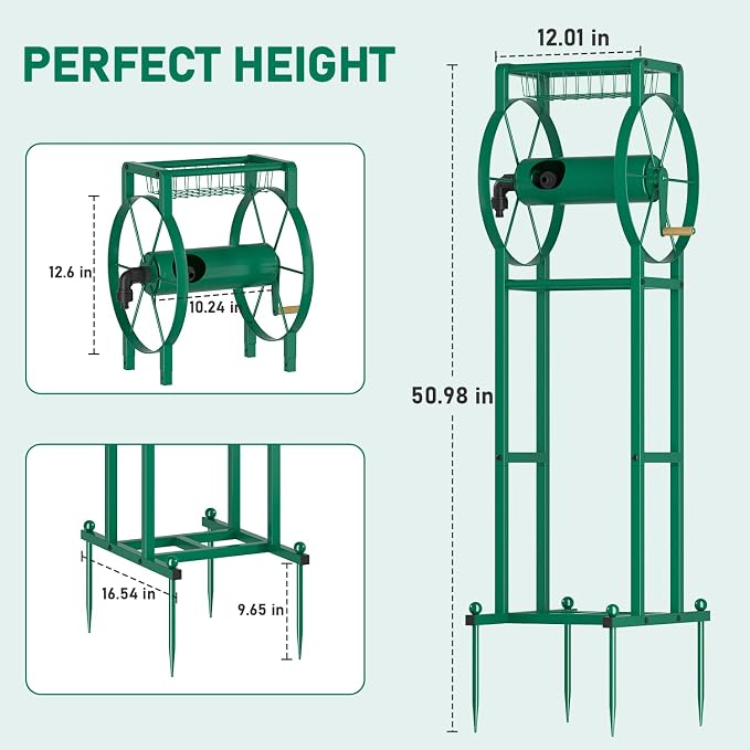 Garden Hose Reel Stand with Storage Rack - 125ft 5/8" Water Hose Organizer - Image 6