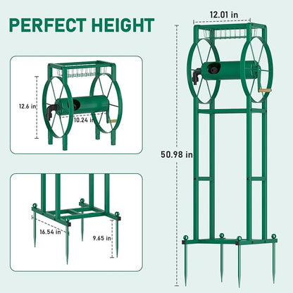Garden Hose Reel Stand with Storage Rack - 125ft 5/8" Water Hose Organizer - Image 6