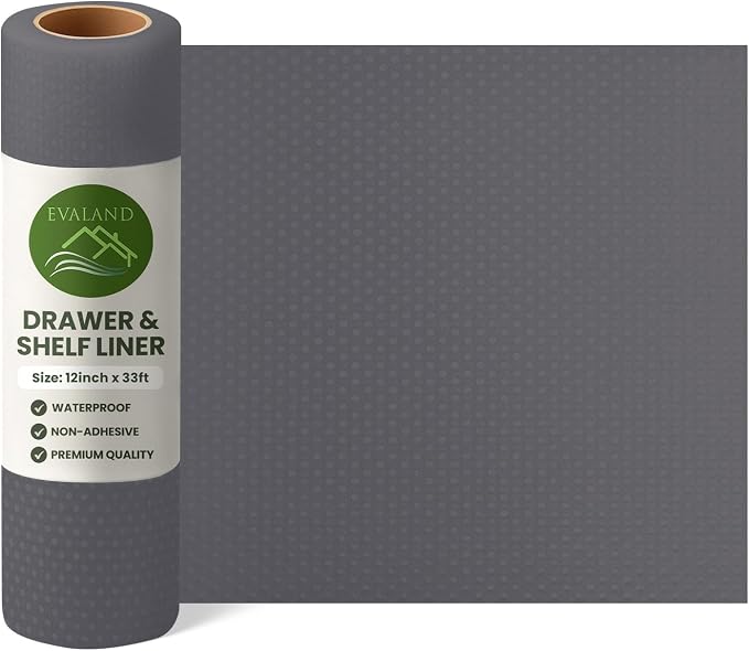 EVALAND Shelf Liners for Kitchen Cabinets Non-Adhesive 12" x 33 FT Grey Drawer - Image 9