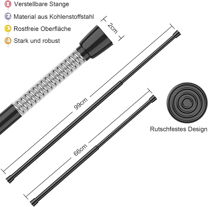 AIZESI Spring Tension Rods Adjustable Tension Curtain Rod Small Tension Rod No - Image 4