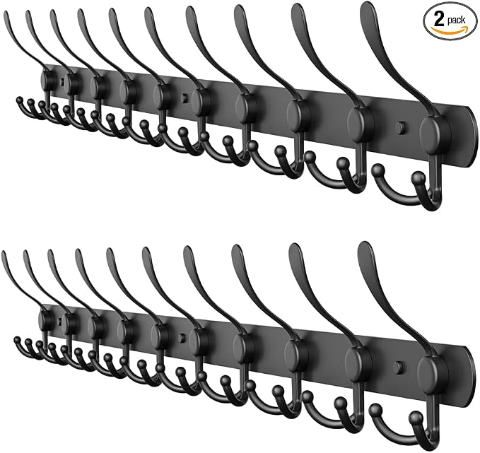 Coat Rack Wall Mount with 10 Tri Hooks, Stainless Steel 32 Inch – Black Matte by SAYONEYES