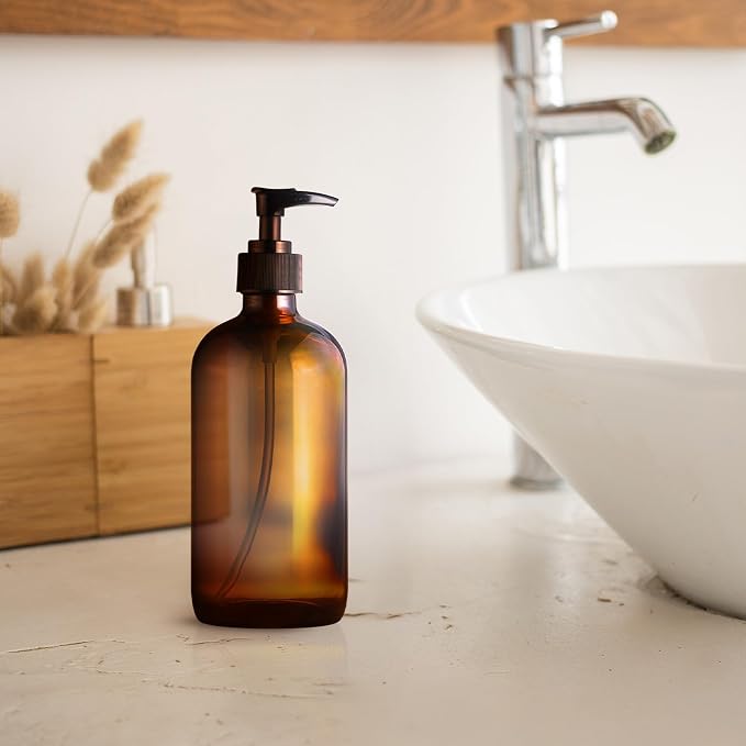 SOUL ONE 16oz Amber Glass Hand Soap Dispenser, 2 Pack - Image 5