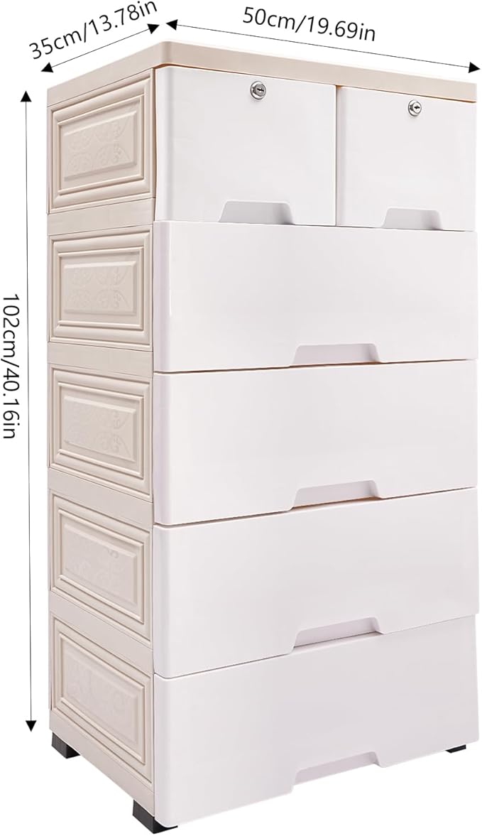 6-Drawer Plastic Dresser Organizer Lockable Storage Cabinet | Hold up to 66.13 - Image 3