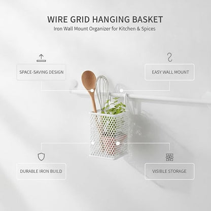Wire Grid Hanging Basket, Iron Wall Mount Organizer - Image 4