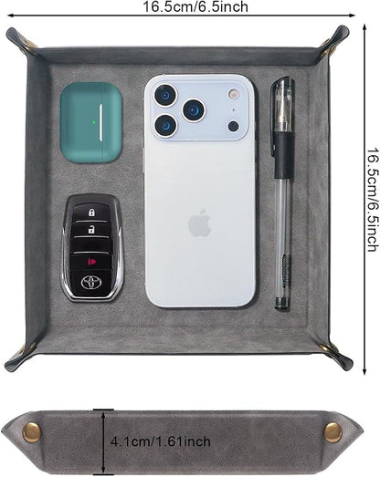 Valet Tray Desktop Storage Organizer – Premium PU Leather Catchall Bedside - Image 2