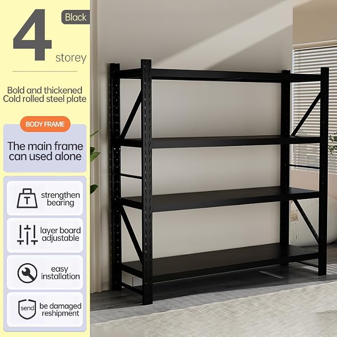 Heavy Duty Warehouse Shelving 4-Tier Industrial Steel Storage Shelves, 2600LB - Image 3
