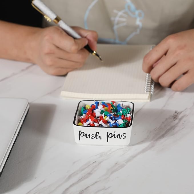 ONTUBE Farmhouse Square Push Pins Holders, Ceramic Binder Clip Dispenser - Image 8