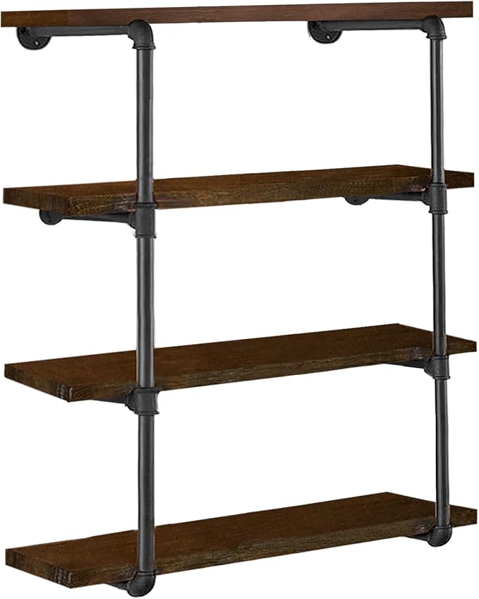 HITOMEN Industrial Iron Pipe Shelves, 2 Set 4-Tier 41.5" Tall 12" Depth by HITOMEN