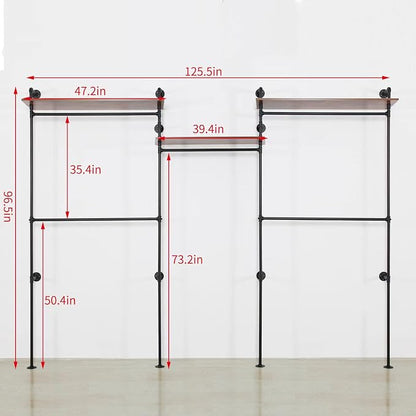 Industrial Iron Pipe Clothing Rack, 40inch Black Vintage Retro Shelving Wall - Image 3