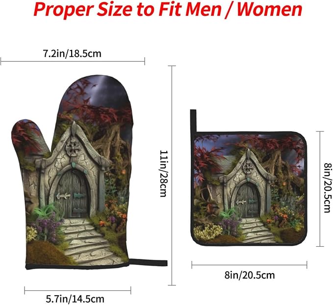 Gothic Fairy Garden Oven Mitts and Pot Holders Sets of 4 Heat Resistant Non - Image 3