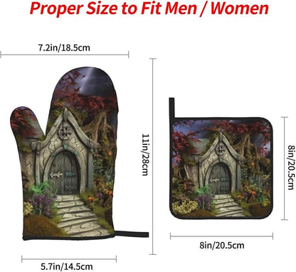 Gothic Fairy Garden Oven Mitts and Pot Holders Sets of 4 Heat Resistant Non - Image 3