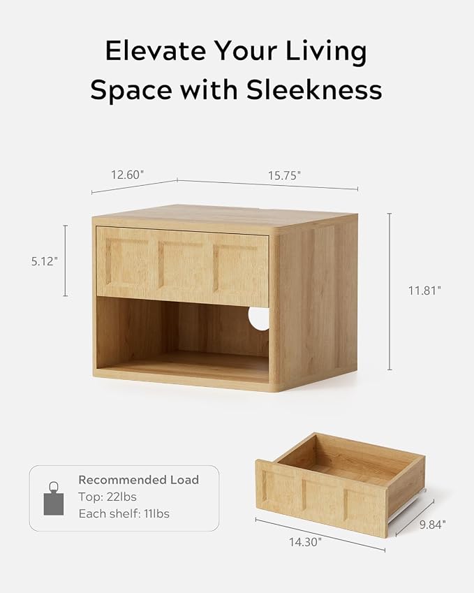 Floating Nightstand Set of 2, Wall Mounted Bedside Table - Image 2