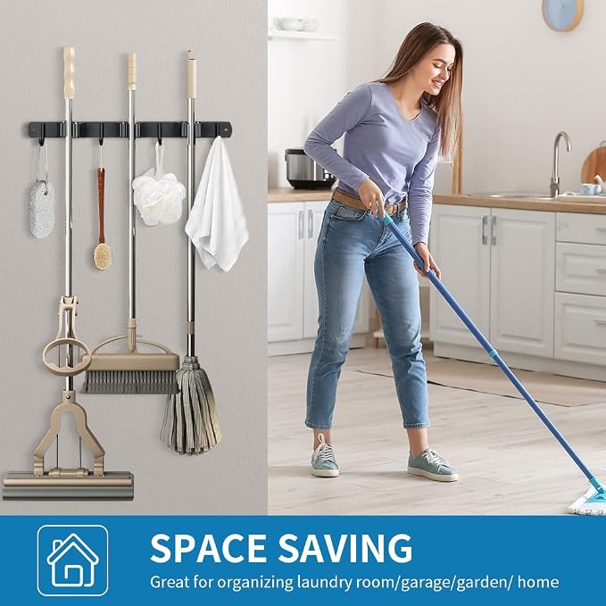 2 Pack Broom Hanger and Mop Holder, Heavy Duty Garden Tool Organizer Rack Rake - Image 4