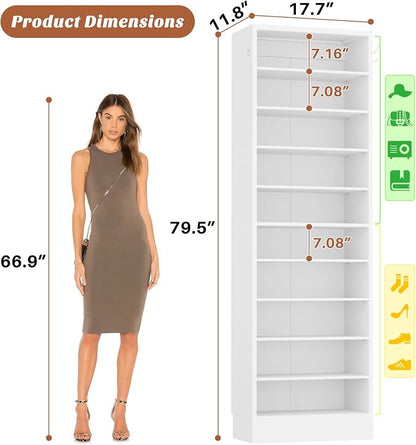 Aheaplus Narrow Shoe Cabinet, 10 Tiers Tall Wood Shoe Rack, Shoe Storage - Image 2