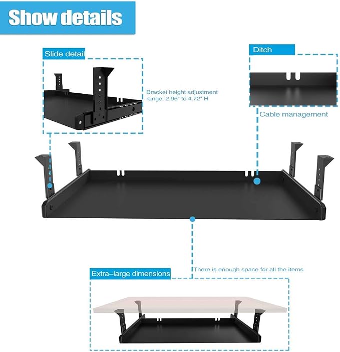 FRMSAET Under Desk Keyboard Tray Heavy-Duty All-Metal Material 20/24/30 inches - Image 2