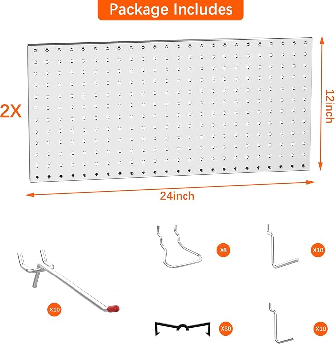 TORACK Metal Pegboard Wall Tool Organizer 24" x 24" or 12" x 48" - Image 4