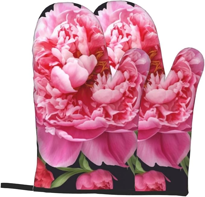 Oven Mitts Set of 2 Garden Peony Oven Glove Heat Resistant 500â„‰ Kitchen Oven - Image 8