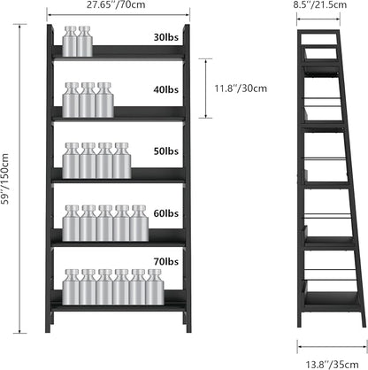 Himimi Black Ladder Bookshelf, 5 Shelf Bookcase Industrial Bookshelf Wood and - Image 2