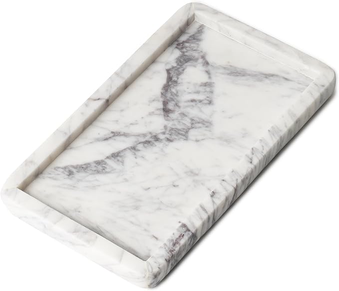 Cork & Mill Marble Tray for Bathroom Countertop, Kitchen Counter, or Catchall by CorkMill