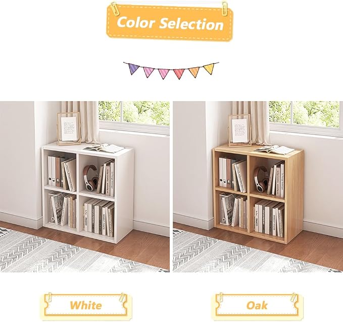NELYE 4 Cube Organizer Bookcase White Open Shelf | Suitable - Image 5