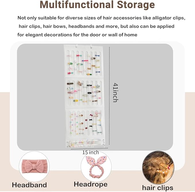 Hair Bows Holder & Organizer for Girls, Wall Hanging Baby Hair Accessory - Image 2