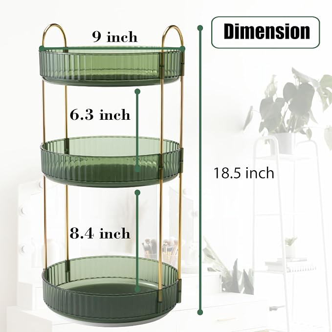 Rotating Makeup Organizer Countertop 3 Tier Lazy Susan Trays Clear Skincare - Image 5