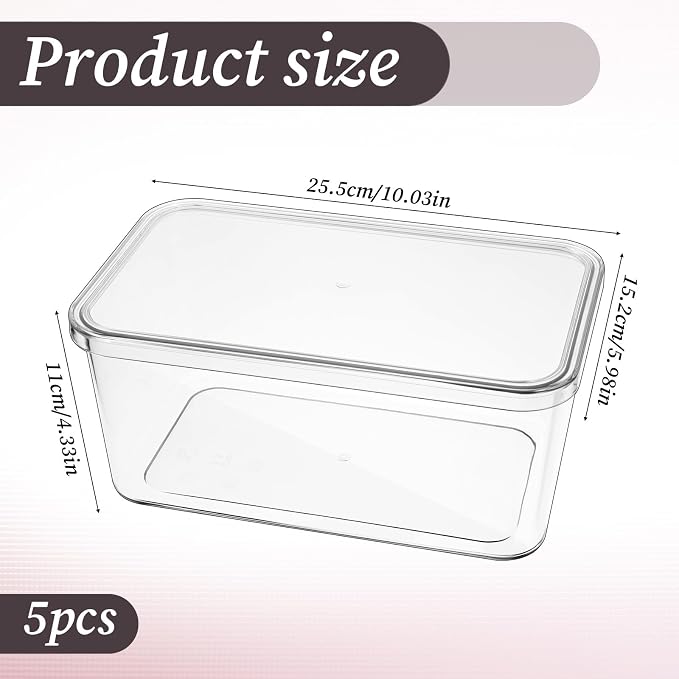 5 Pack Clear Storage Bins With Lids, Stackable Refrigerator Organizers Durable - Image 5