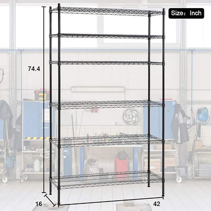 PayLessHere | 6-Tier Wire Shelf | 42"x16"x72" | Black | Adjustable Racks | - Image 3