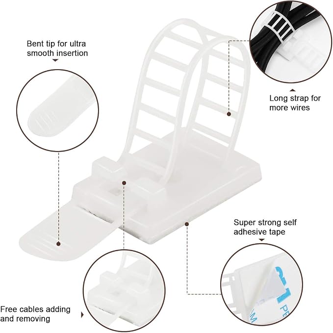 Adhesive Cable Management Clips, Extra Screw & Hole - Image 3