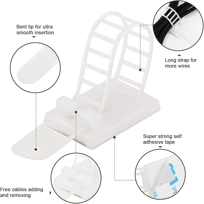 Adhesive Cable Management Clips, Extra Screw & Hole - Image 3