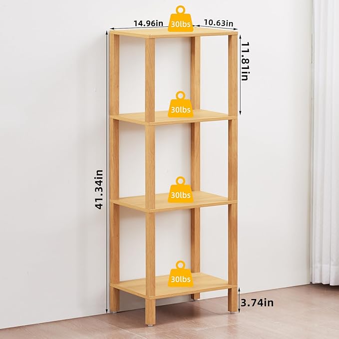 YUFAM 4 Tier Small Bookshelf, Narrow Tall Shelf, Wooden Book Shelf, Natural | - Image 2