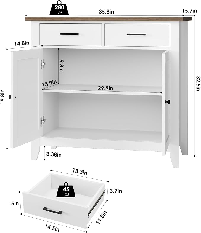 HORSTORS Farmhouse Kitchen Storage Cabinet, Small Buffet, Coffee Bar, 35.8"W - Image 3