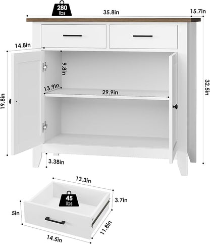HORSTORS Farmhouse Kitchen Storage Cabinet, Small Buffet, Coffee Bar, 35.8"W - Image 3