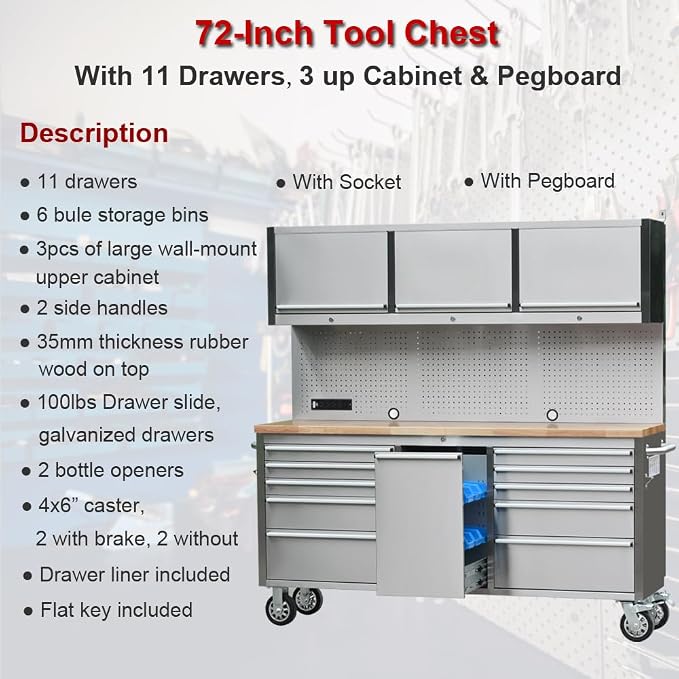 72" Stainless Steel Rolling Tool Chest - Image 4