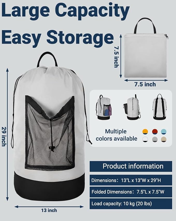Laundry Bag with Shoulder Straps and Mesh Pocket Laundry Backpack Large - Image 2