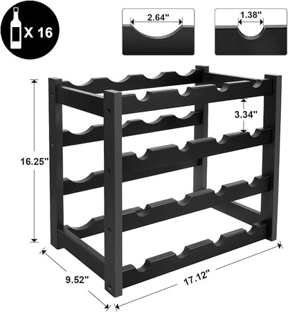 Bamboo Wine Rack, 4-Tier 16 Bottles Wine Storage Cabinet Shelf, Easy-Assembly - Image 2