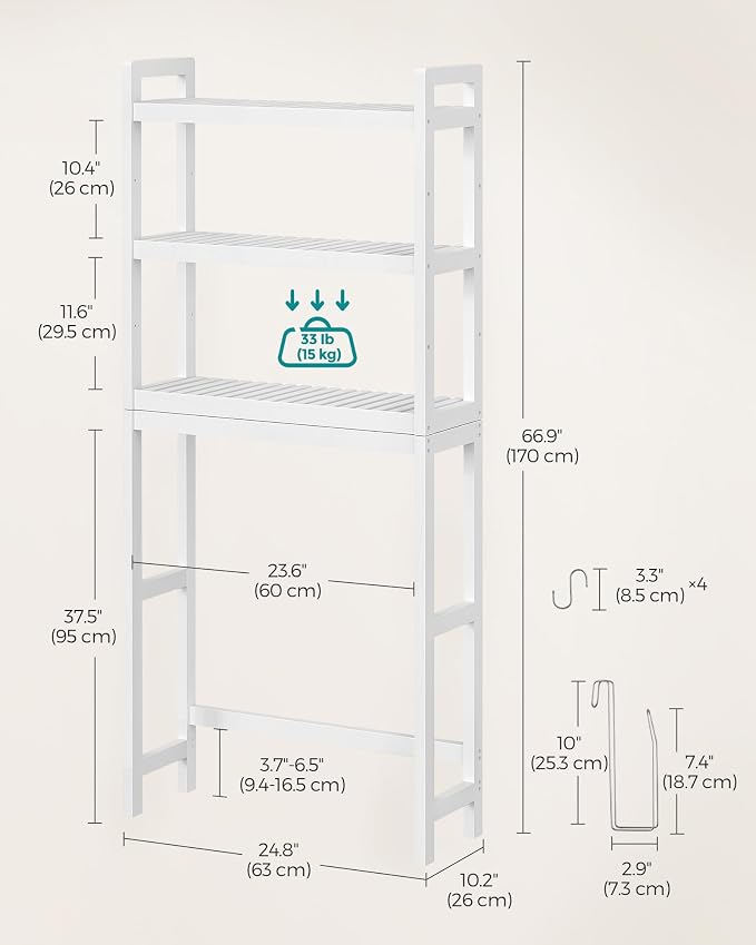 SONGMICS Over The Toilet Storage, 3-Tier Over Toilet Bathroom Organizer - Image 3