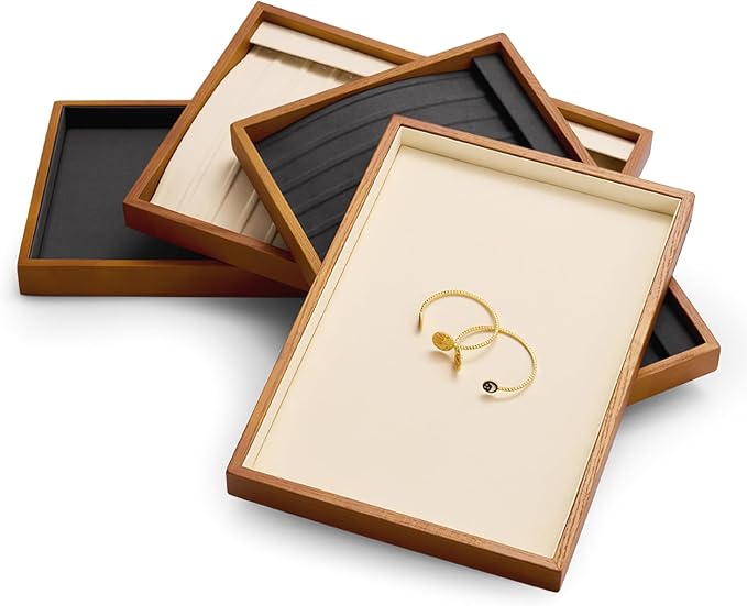 Oirlv Solid Wood Jewelry Tray Ring Earring Display Showcase Jewelry Organizer - Image 6