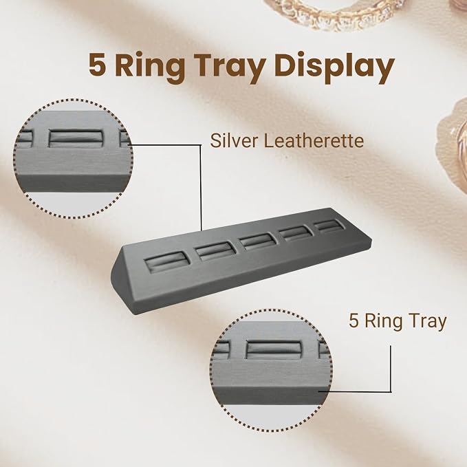 Novel Box 5-Slot Silver Leatherette Rings/Earrings/Cufflinks Holder Tray - Image 3