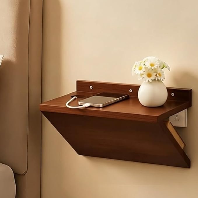 1 Pack 13 x 7 x 5.5 Inch Floating Nightstand Wooden Bedside V Shape Wall Shelf by Unknown